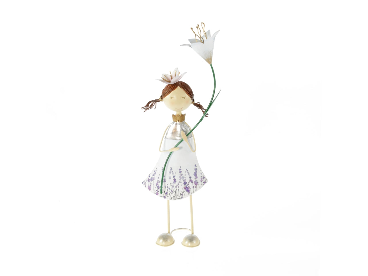 Statua bimba con fiore in metallo country 10x8x35 cm - Goldbach