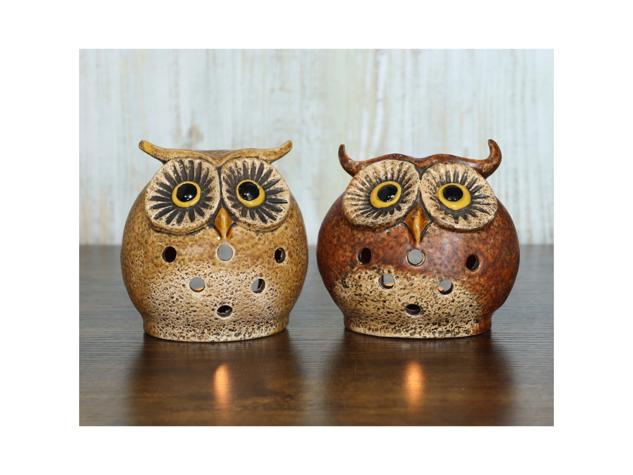 Gufo windlight in gres 12x11x13cm marrone 2 assortimenti