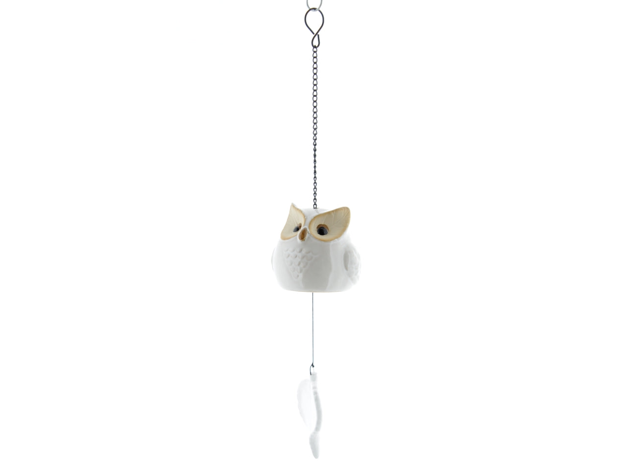 Gufo in gres con foglia d.9x44cm bianco