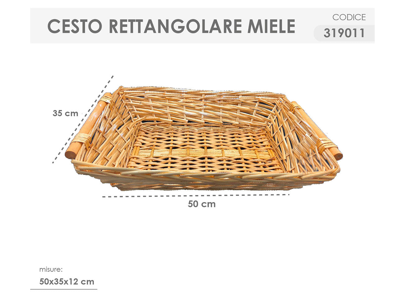 Cesto rettangolare colore miele misura 50x35x12cm