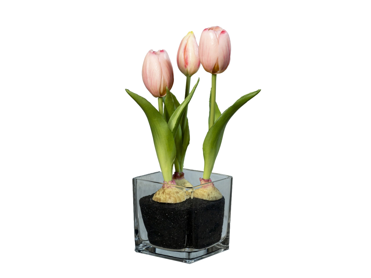 Tulipani rosa artificiali in vaso di vetro 23 cm - Tobia's Decò.