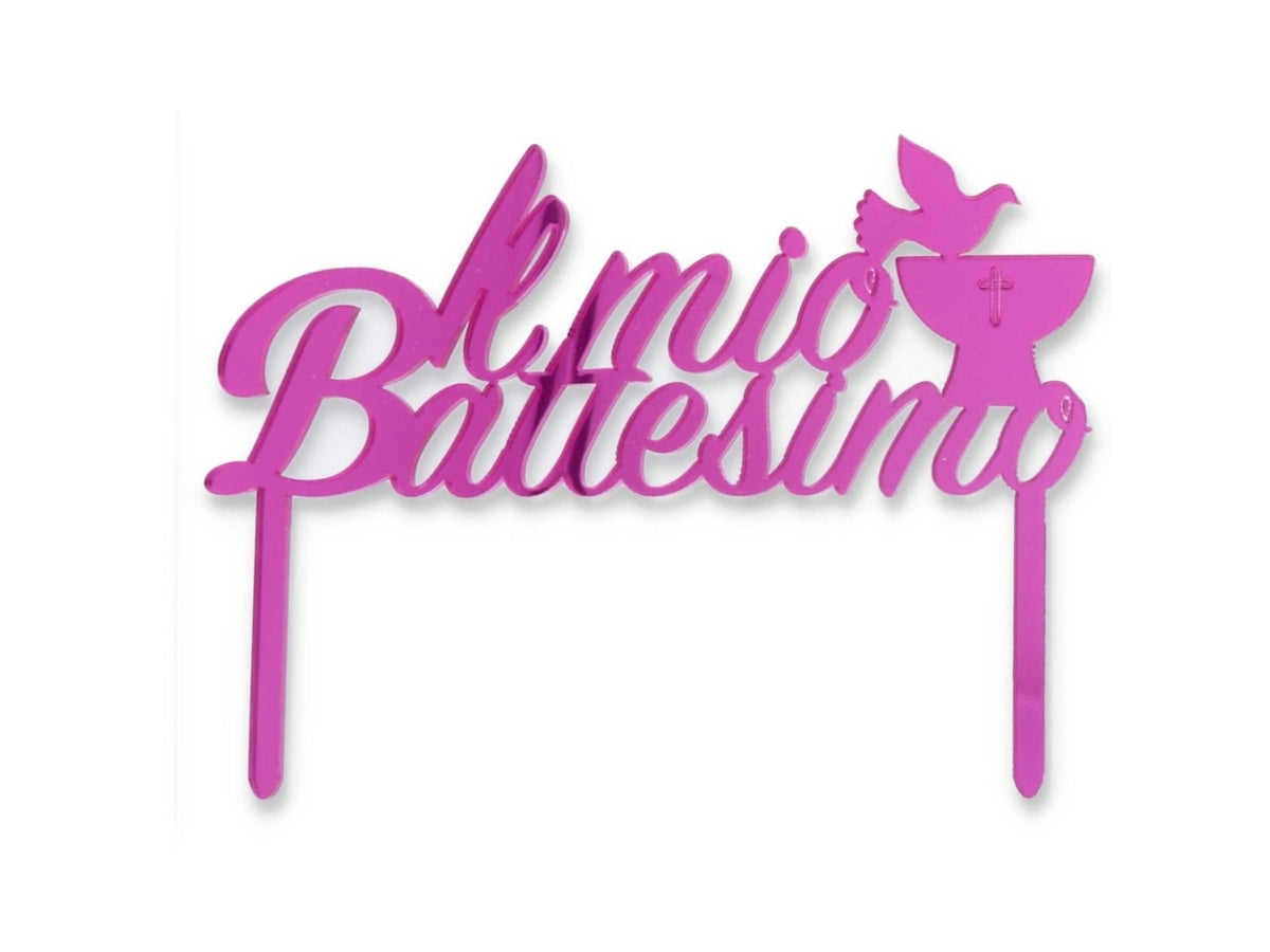 Cake topper battesimo plex rosa