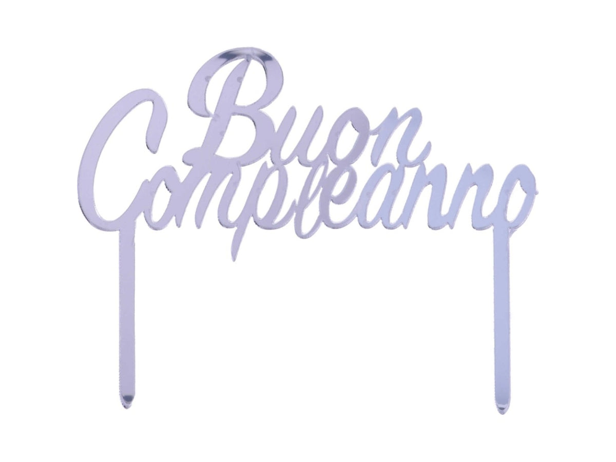 Cake topper buon compleanno plex argento