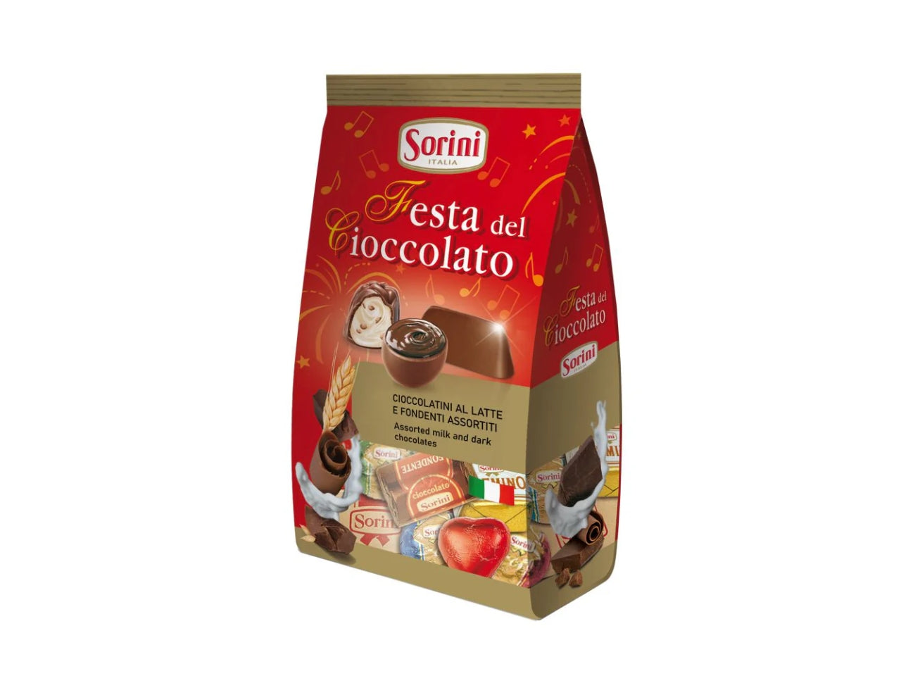Sorini la festa del cioccolato, sacchetto da 350gr con cioccolatini al latte e fondenti assortiti
