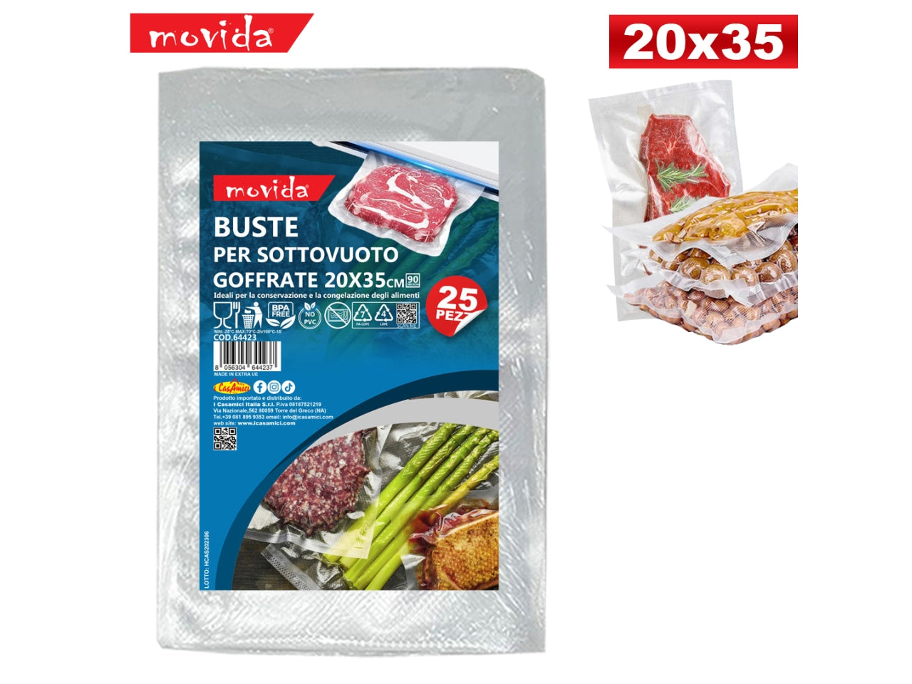 Buste per sottovuoto 20x35cm, la confezione comprende 25 buste