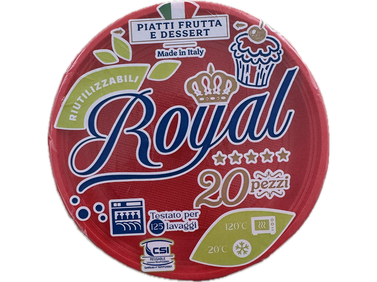 Piatto dessert riutilizzabile rosso d.16cm set 20 piatti royal$
