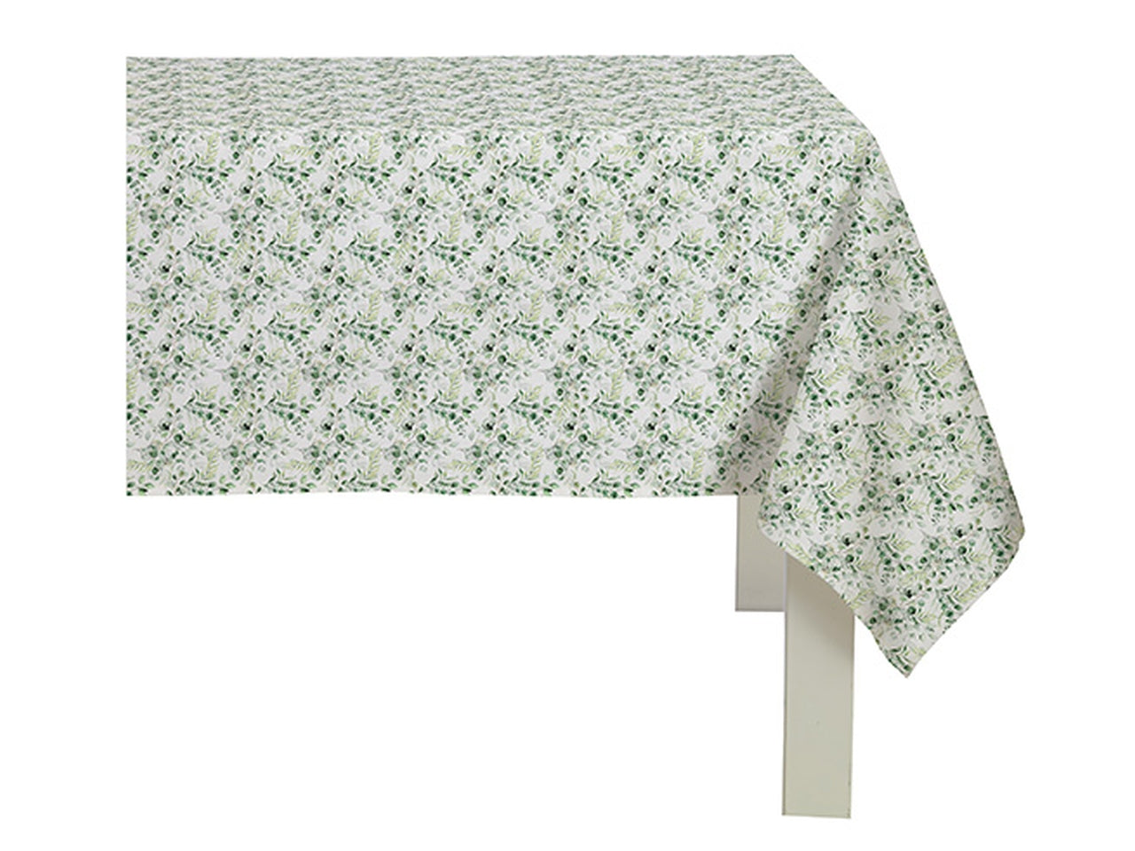 Tovaglia rettangolare floreale in cotone per 8 persone verde e beige stile country, made in Italy 138x240 cm - Cotton & Color