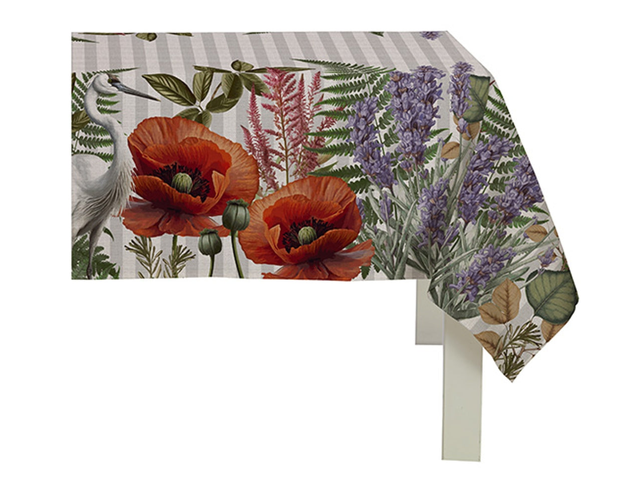 Tovaglia rettangolare floreale in cotone per 14 persone grigio, rosso e verde stile country, made in Italy 138x300 cm - Cotton & Color