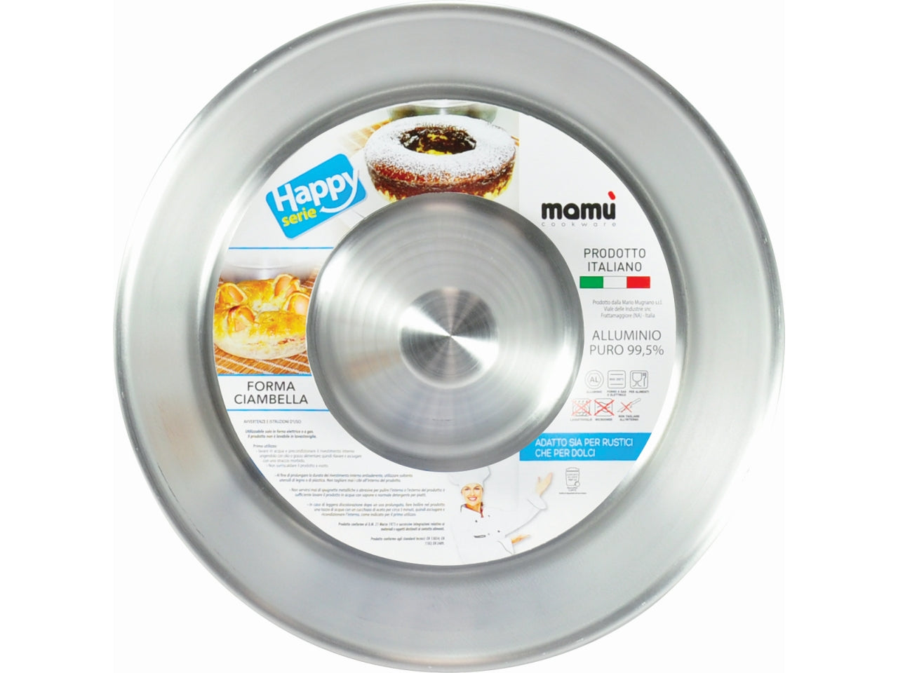 Forma ciambella da 26 cm senza buco in alluminio bianco, linea Happy - MM Pentolame