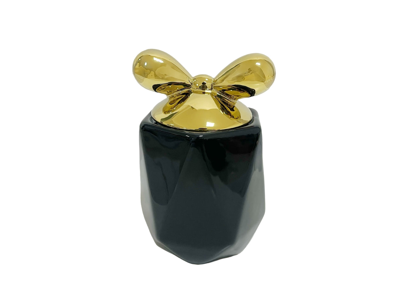 Barattolo decorativo in porcellana nero con tappo fiocco oro da 1100 ml - Casa Milano
