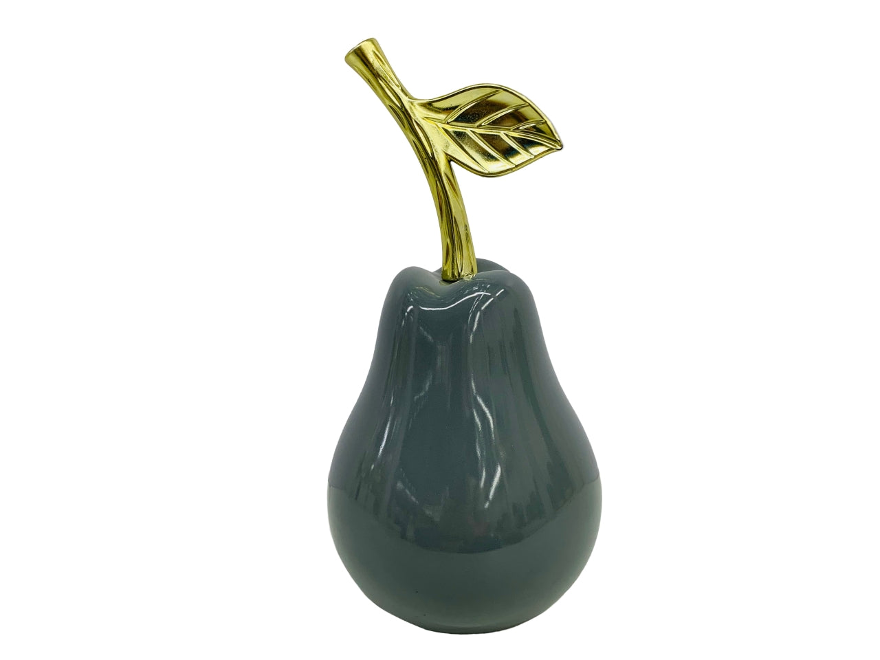 Pera decorativa in ceramica grigia lucida con gambo dorato 12,5x12,5x24 cm - Casa Milano