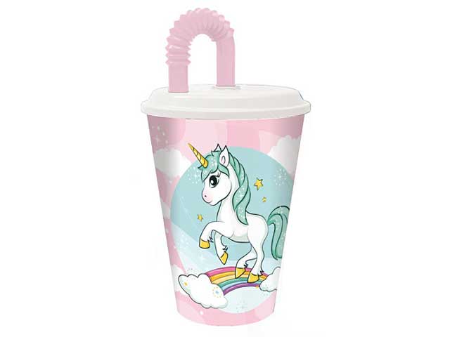 Unicorno bicchiere con cannuccia 430ml