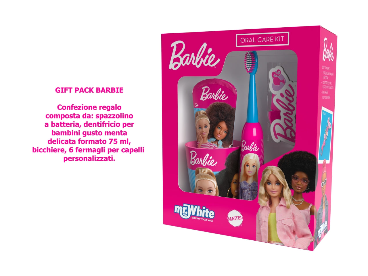 Barbie set regalo da bambina con spazzolino dentifricio bicchiere e fermagli, fucsia e azzurro - Real Trade