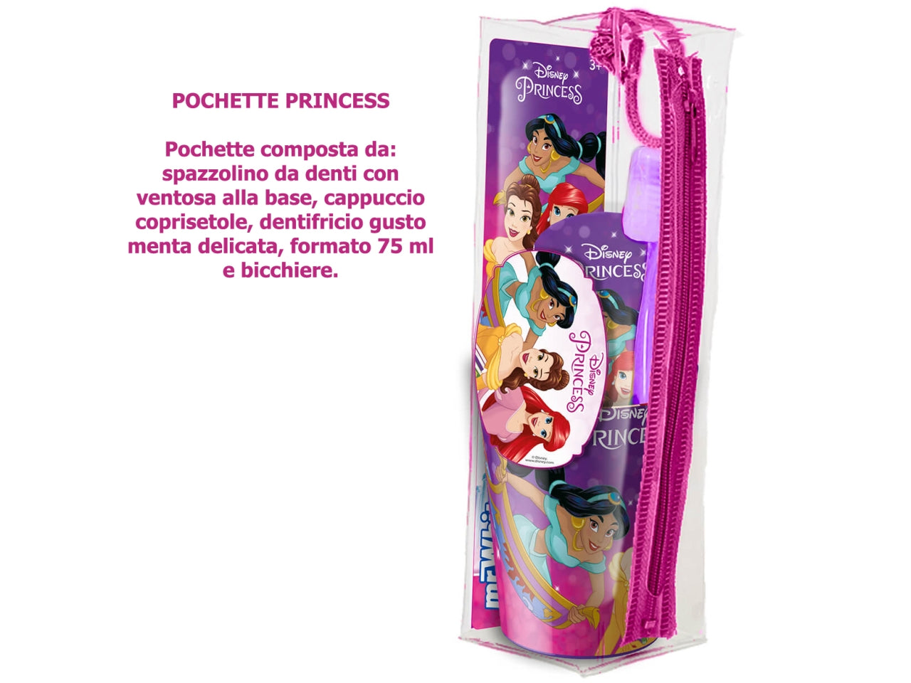 Principesse borsello da bambina con spazzolino dentifricio bicchiere viola - Real Trade