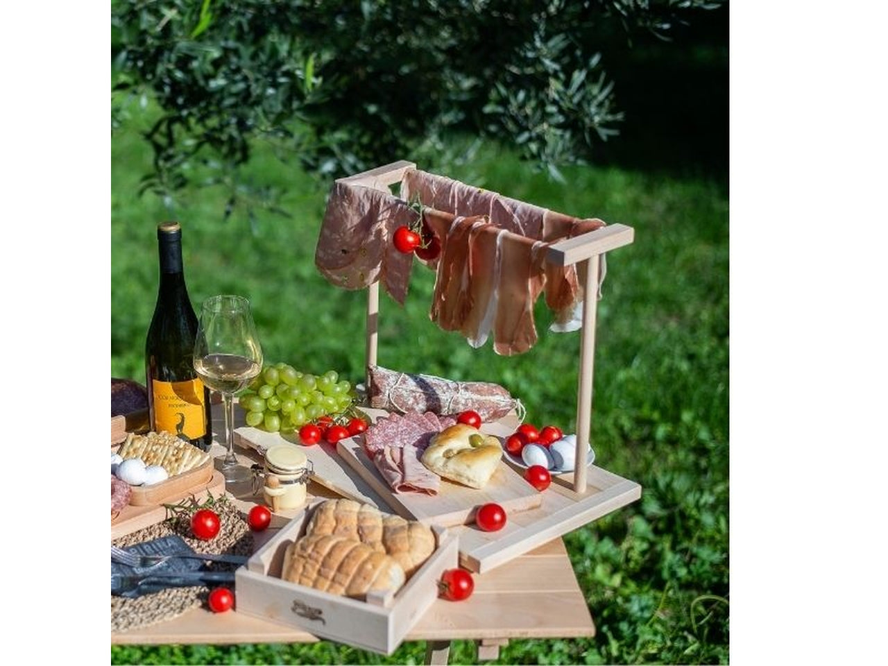 Tagliere con supporto in legno di faggio per affettati stile country 40x22,5x31 cm - Mottinox