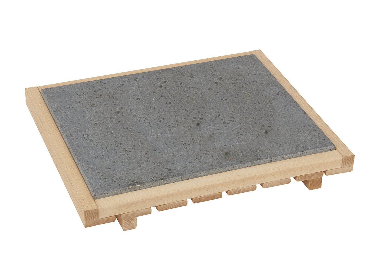 Bistecchiera pietra lavica con supporto in legno faggio rettangolare grigio scuro e naturale 42,5x34x6 cm made in Italy - Mottinox