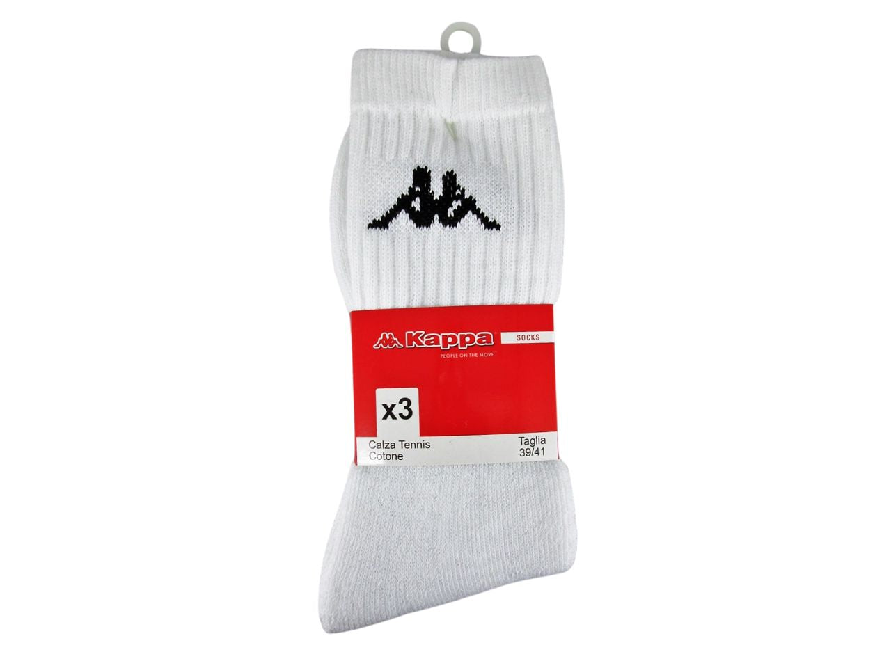 Calze da tennis Kappa adulto in cotone e poliestere bianco 3 pezzi taglia 39/41