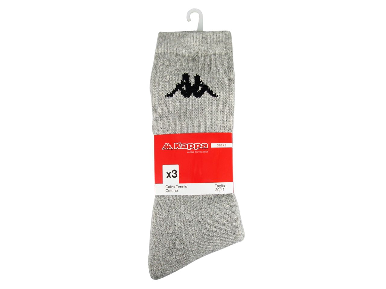 Calze da tennis Kappa adulto in cotone e poliestere grigio chiaro 3 pezzi taglia 39/41