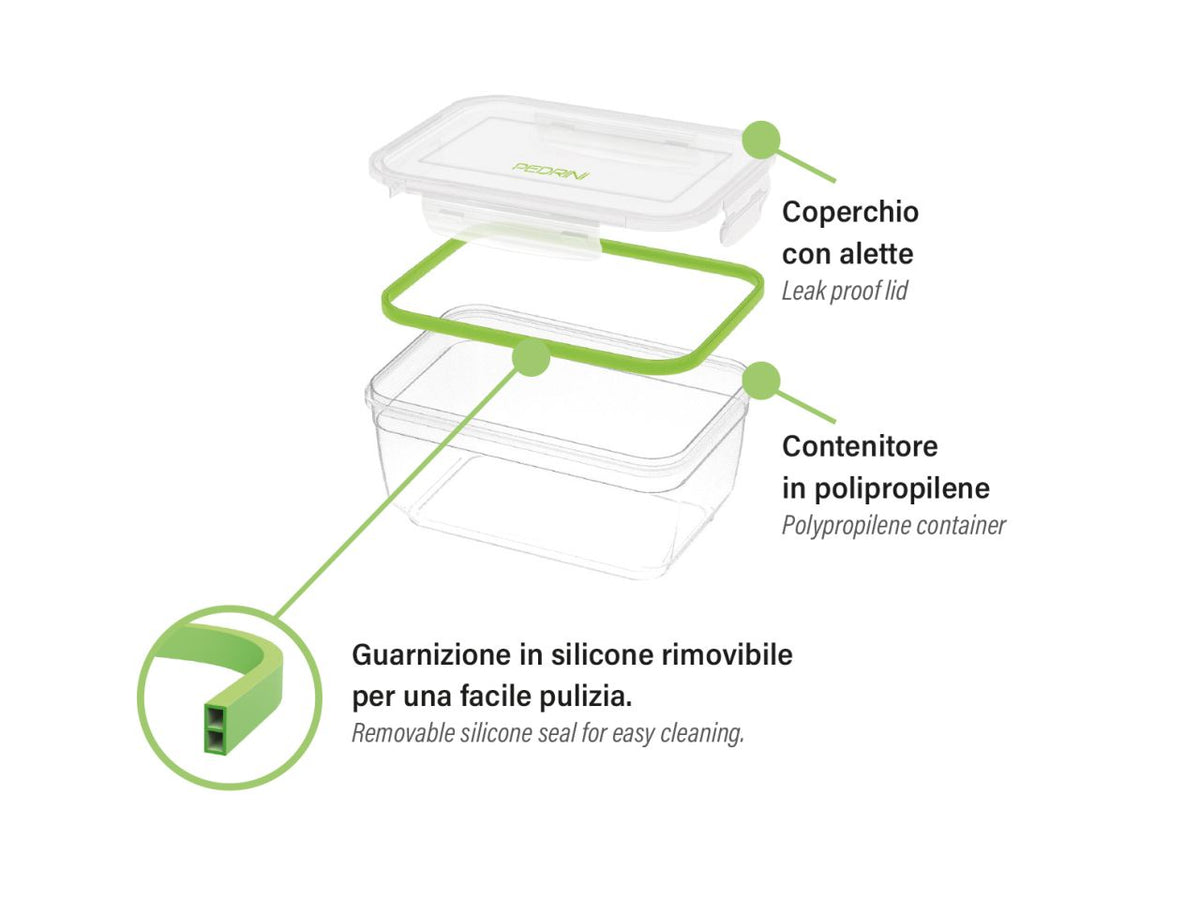 Contenitore rettangolare in plastica da 800ml con coperchio