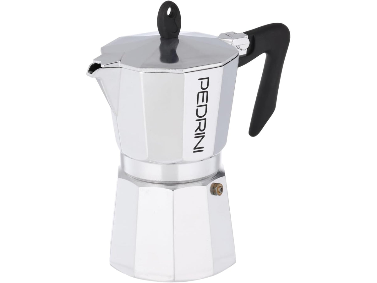 Caffettiera per 1/2 tazze in alluminio brillantato con manico nero in box