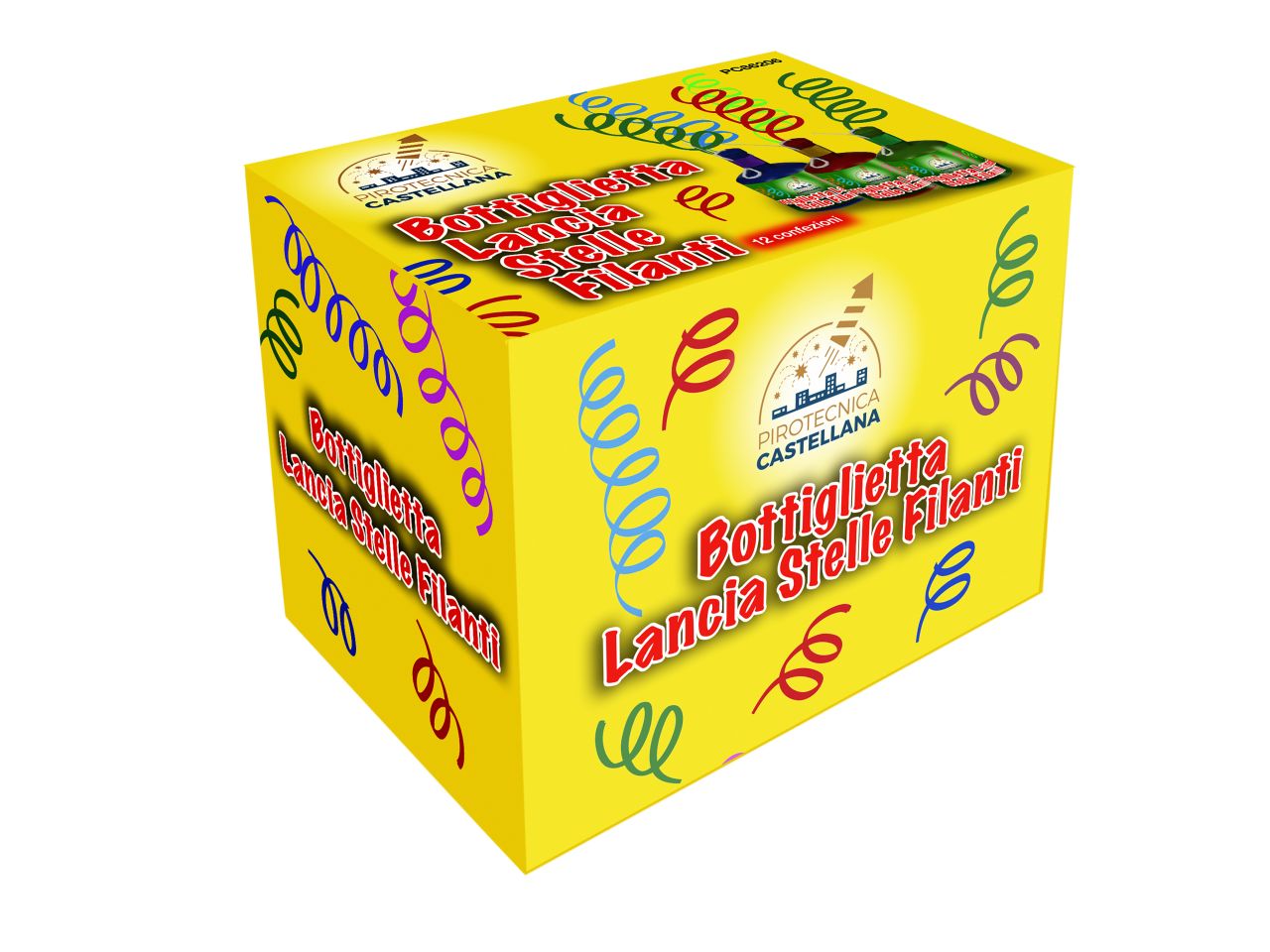 Bottiglietta lancia stelle filanti effetto stelle filanti misura base d.26cm - la confezione comprende 12 bottigliette