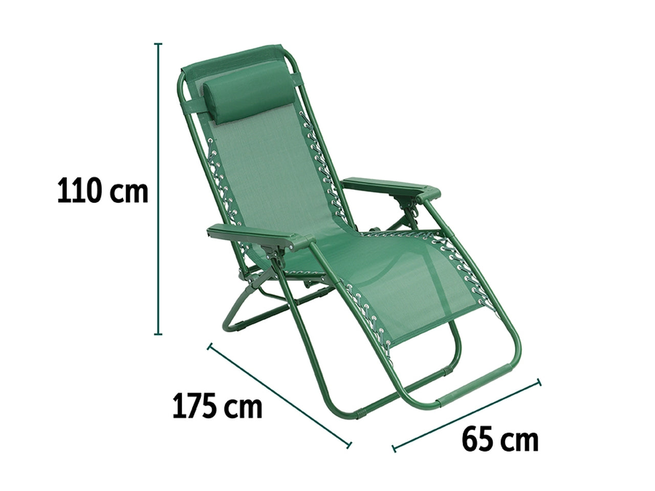 Sedia sdraio zero gravity tubo 25x0,8mm 173x65x110cm verde