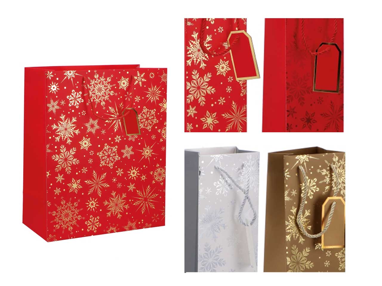 Busta regalo natalizia fiocco di neve in carta 3 colori assortiti 41x21xh50 cm - AD Trend