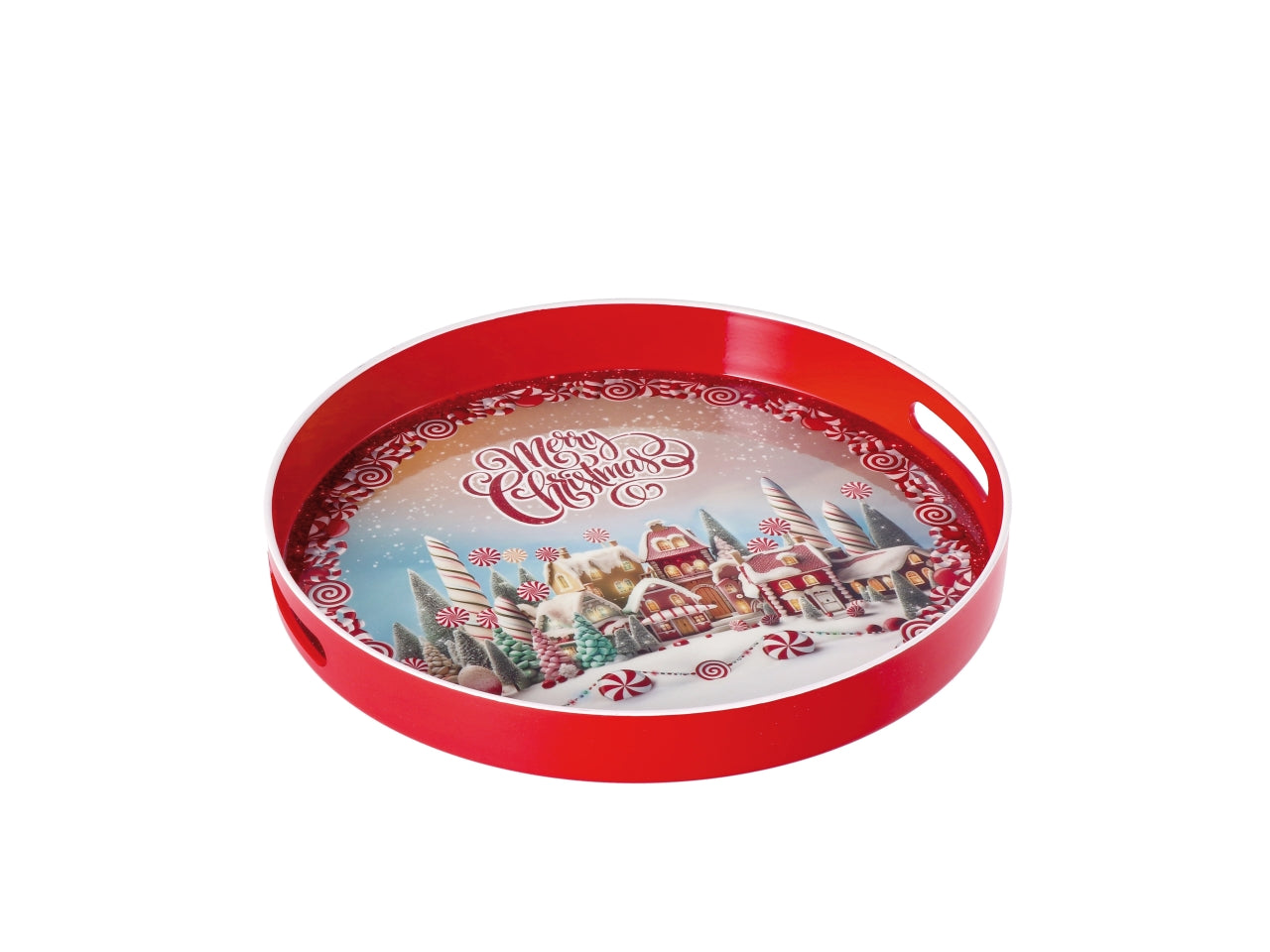 Vassoio tondo natalizio in plastica d.33xh4cm -disponibile in vari assortimenti