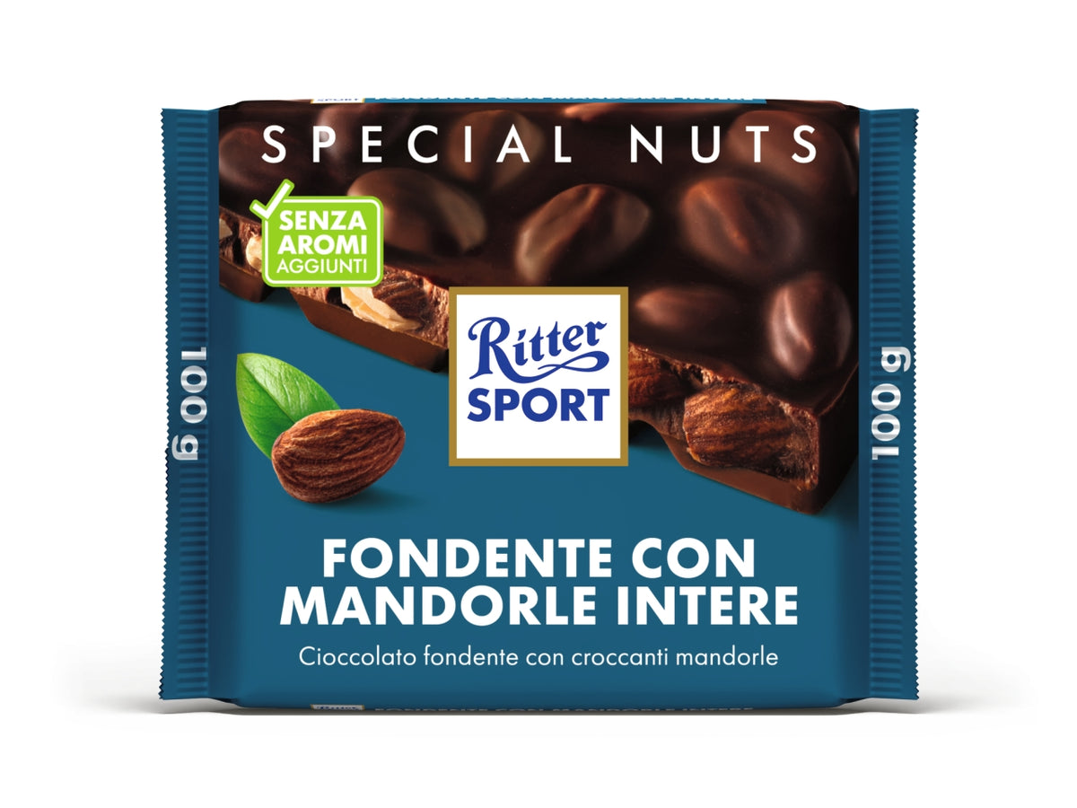 Ritter sport tavoletta 100gr cioccolato fondente con mandorle intere