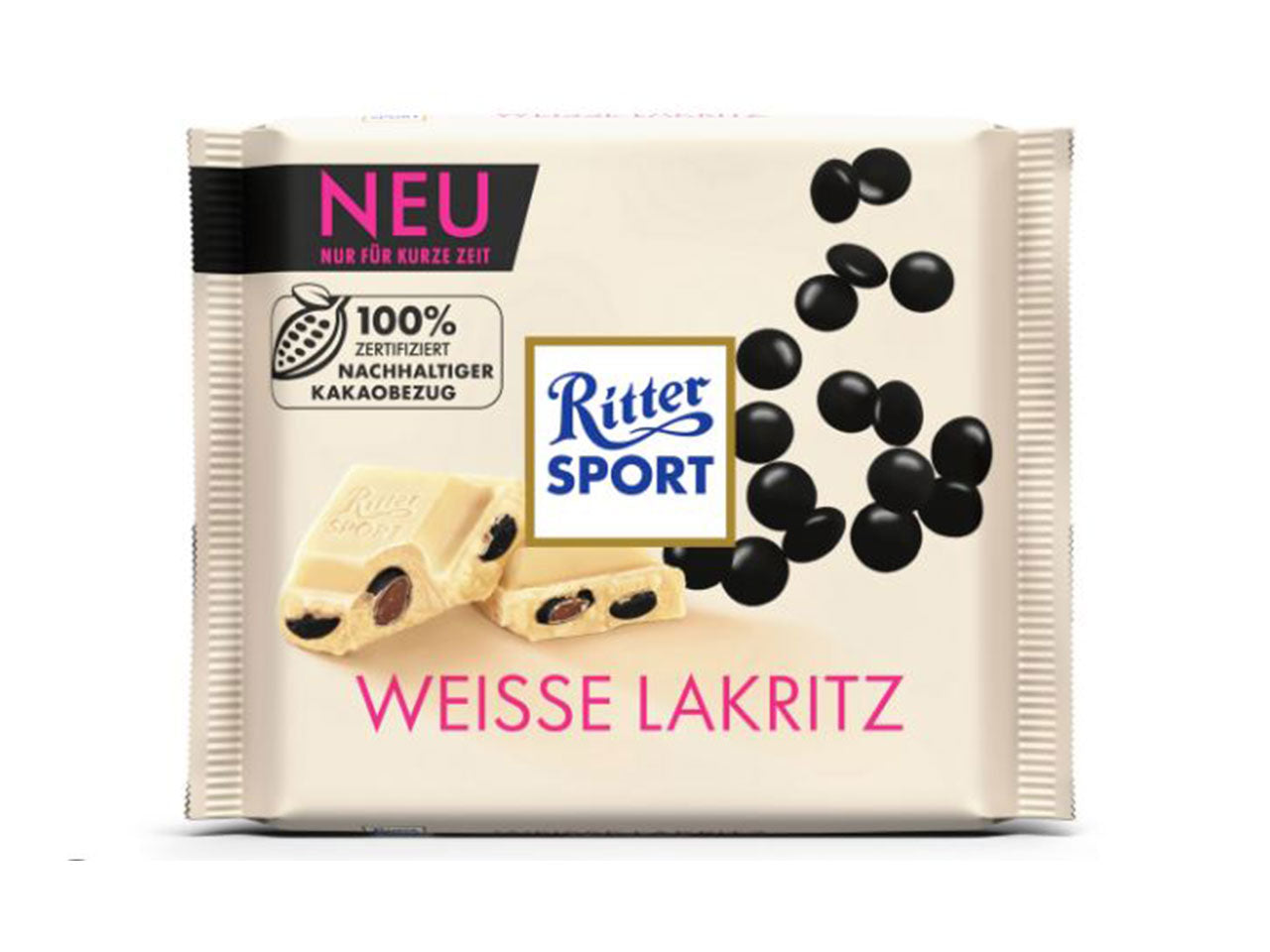 Ritter sport tavoletta 100gr cioccolato bianco e confetti di liquirizia