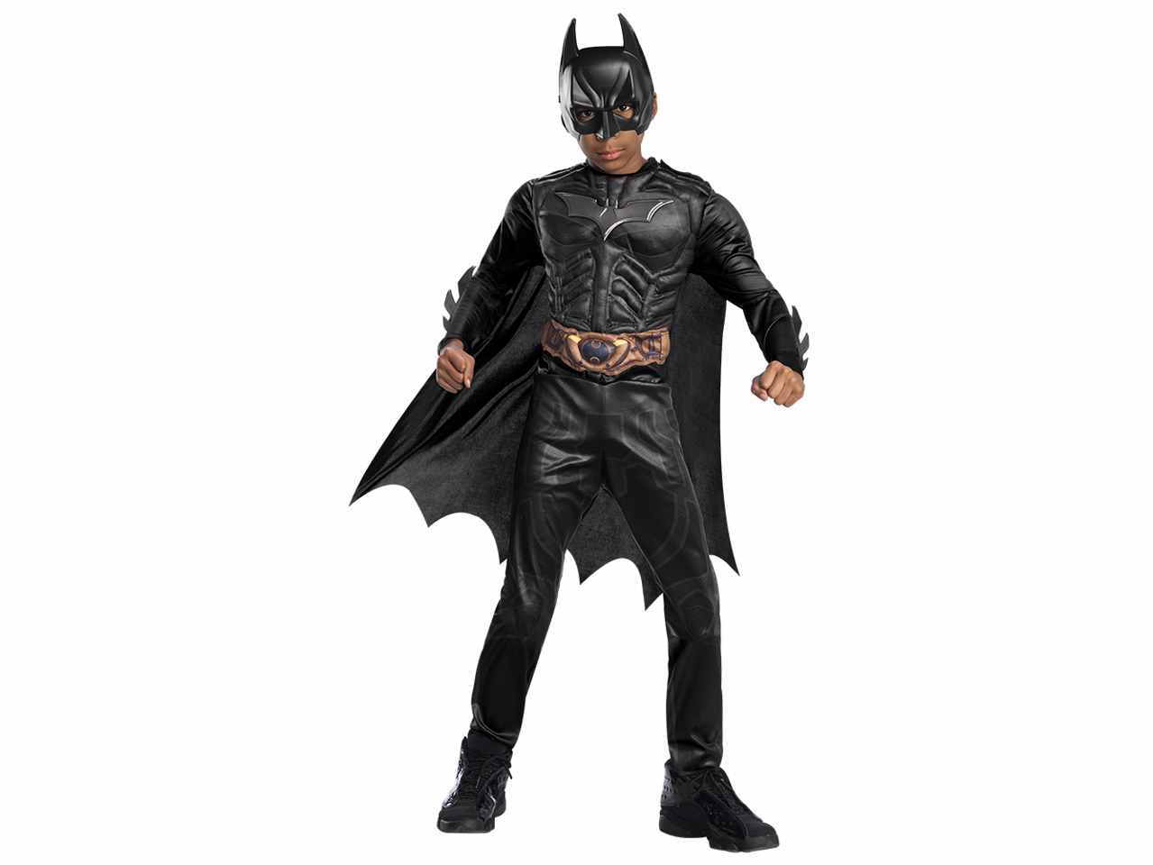Costume Batman black, comprende tuta, copristivali, mantello, cintura e maschera taglia S 3-4anni