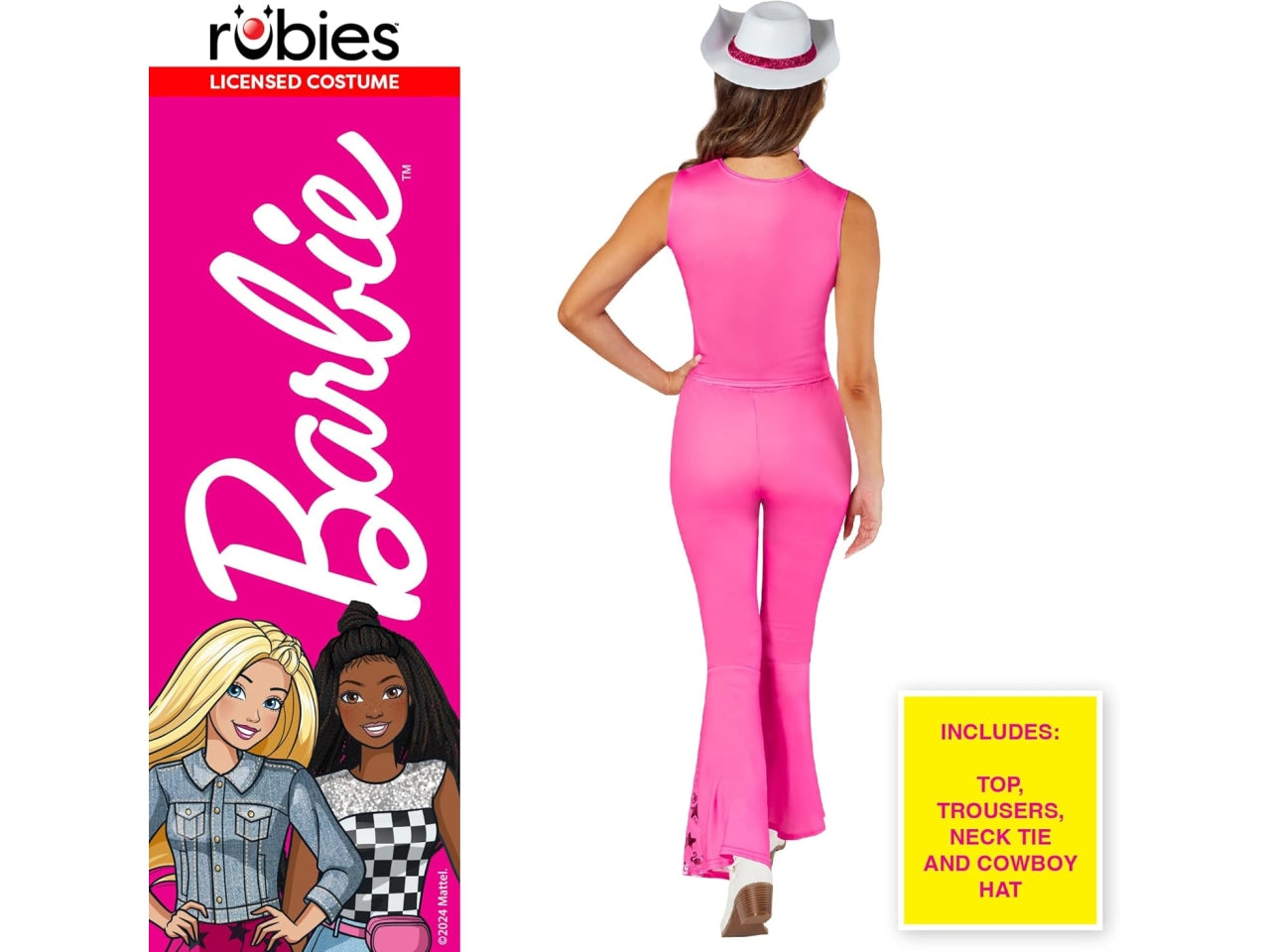 Costume adulto Barbie cowgirl, composto da top, pantaloni, cappello e foular taglia S