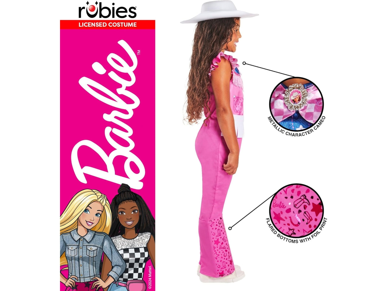 Costume Barbie cowgirl, composto da tuta stampata cappello e cravatta taglia XXS 3-4anni