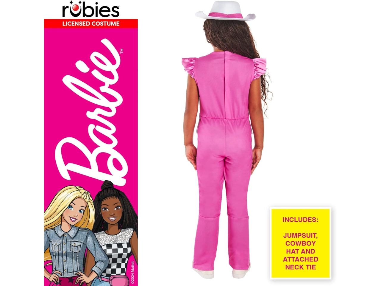 Costume Barbie cowgirl, composto da tuta stampata cappello e cravatta taglia XXS 3-4anni