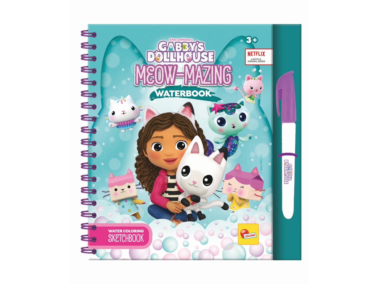 Libro Prescolare con Licenza Gabby's Dollhouse Sketchbook Meow-Mazing Waterbook - Multicolor, per Bambini da 3 Anni, Lisciani