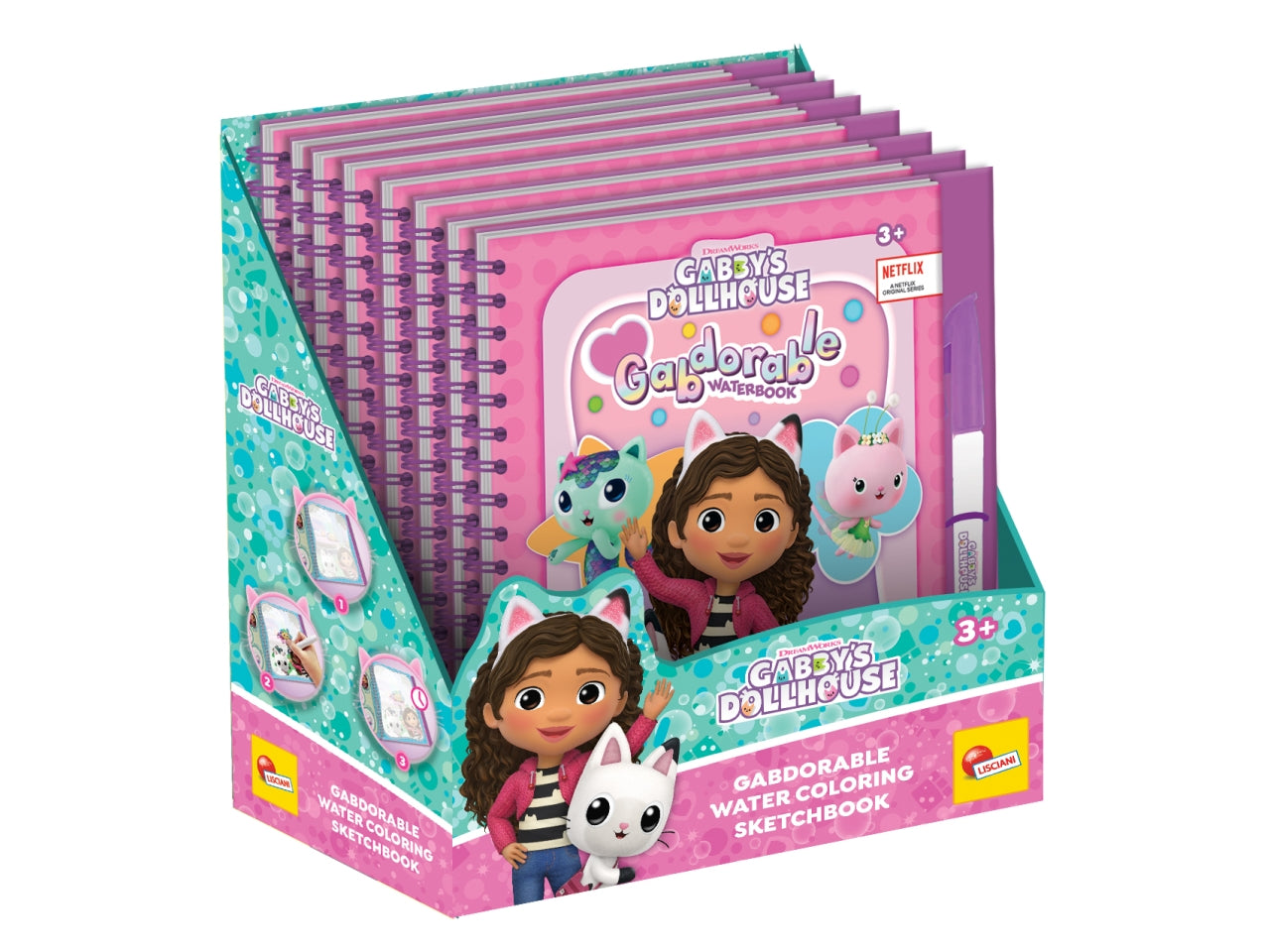 Libro Prescolare con Licenza Gabby's Dollhouse Sketchbook Gabdorable Waterbook - Multicolor, per Bambini da 3 Anni, Lisciani