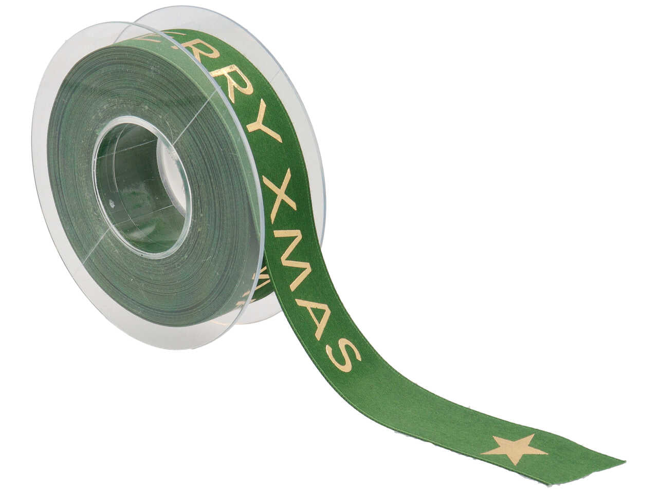 Nastro regalo natalizio verde con scritta dorata merry christmas 2,5cm x15mt