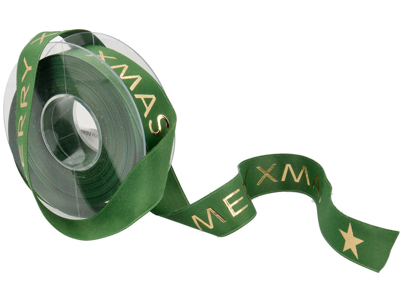 Nastro regalo natalizio verde con scritta dorata merry christmas 2,5cm x15mt