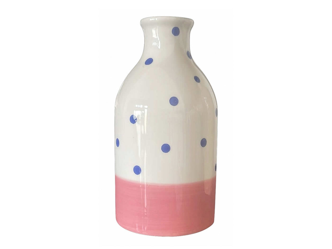 Bottiglia Decorativa in Ceramica con Pois Blu e Rosa, disegnato in Puglia 6,5x12,8 - Pois Home