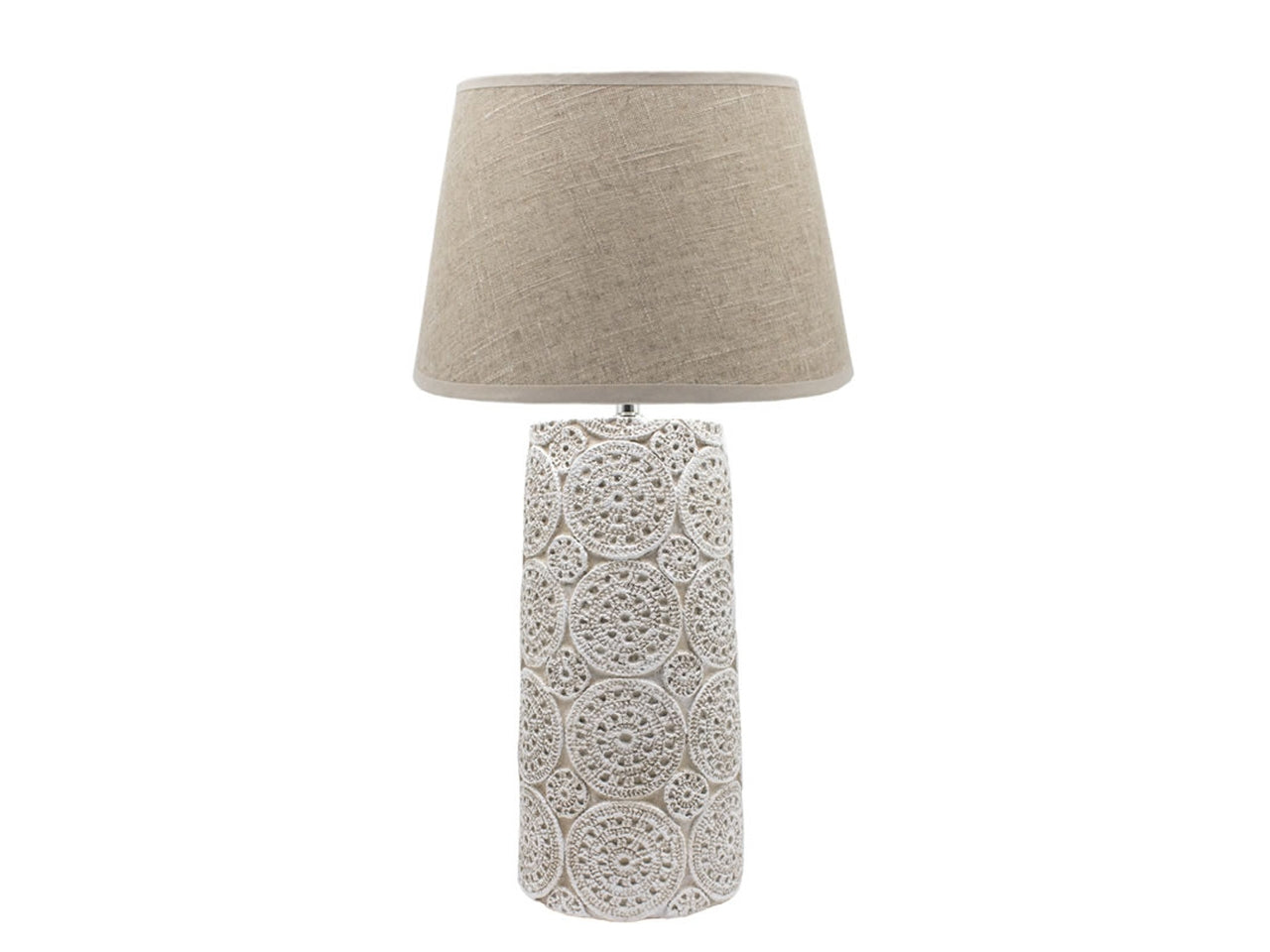 Lampada da tavolo bianco sporco stile boho con lavorazione simil rosoni 35x27x64 cm - Souvenir Planet