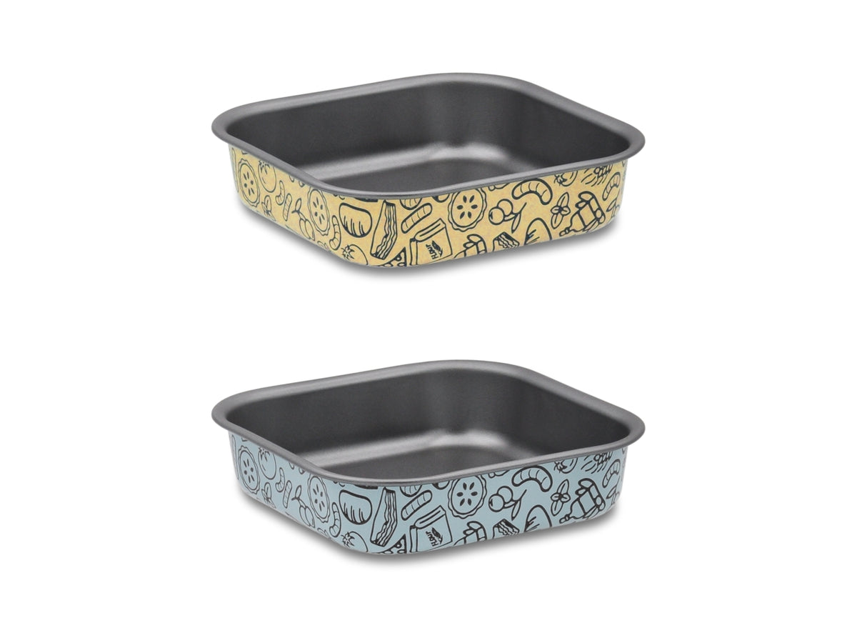 Tegame quadrato antiaderente per forno e friggitrice ad aria celeste e giallo 20x20 cm - Accademia Mugnano