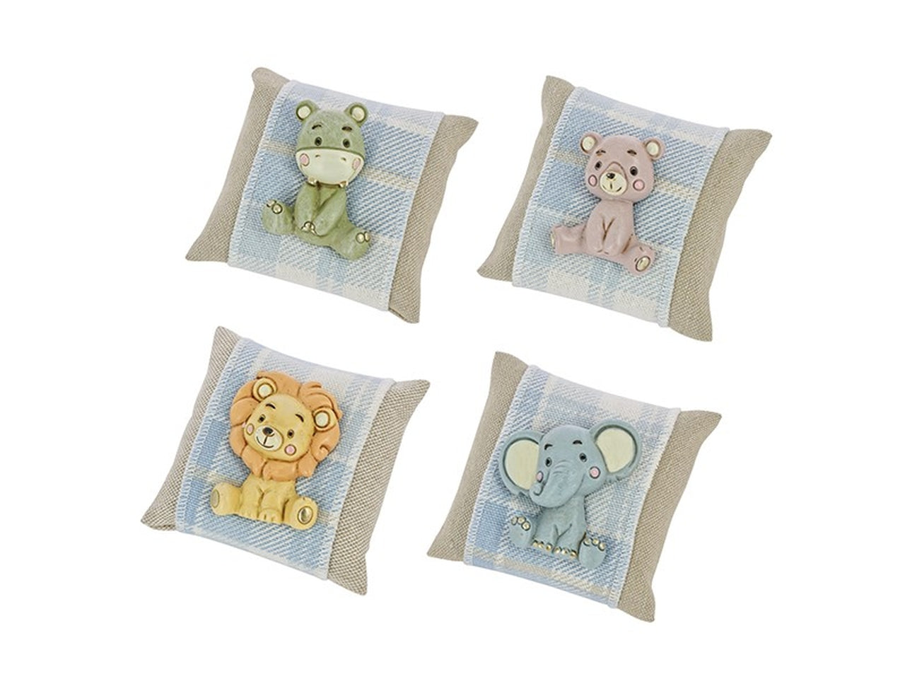 Cuscino scozzese cielo con animaletti safari in 4 decori assortiti misura 8x8cm