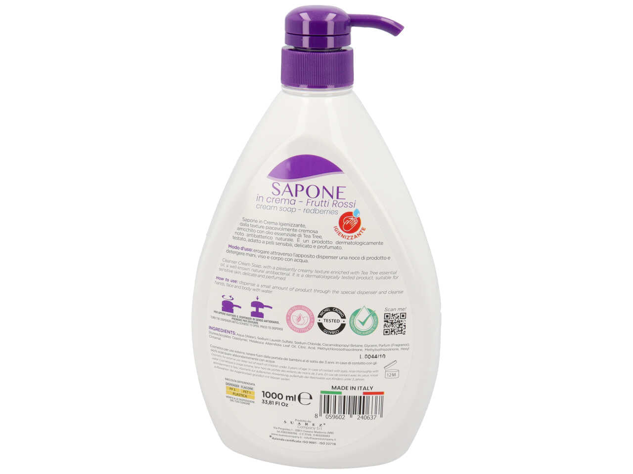 Eloderma Sapone Mani in Crema Frutti Rossi 1000ml - Antibatterico con Olio di Tea Tree, Ideale per Pelli Sensibili $