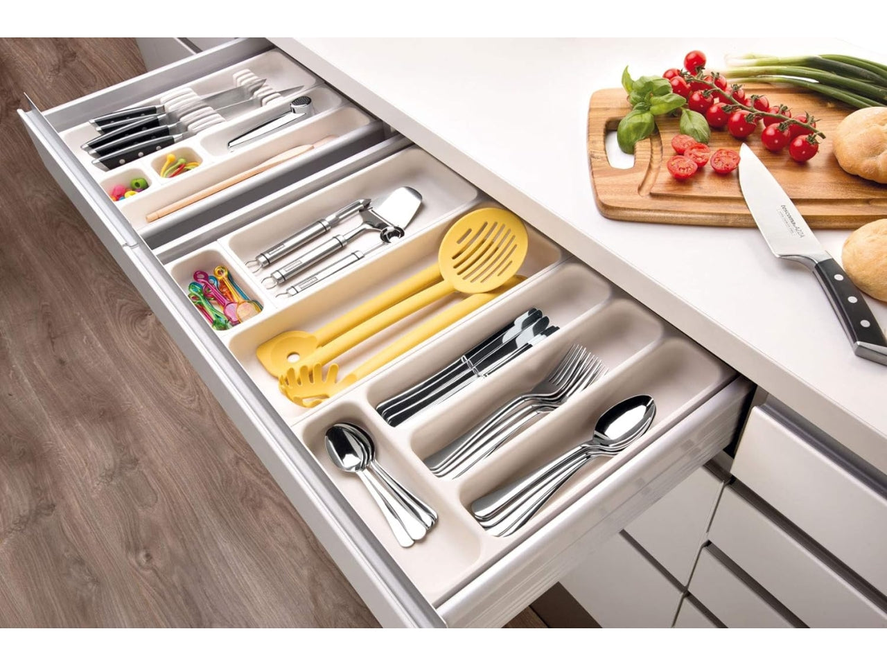 Porta utensili Tescoma Flexispace bianco in plastica 37x14,8 cm