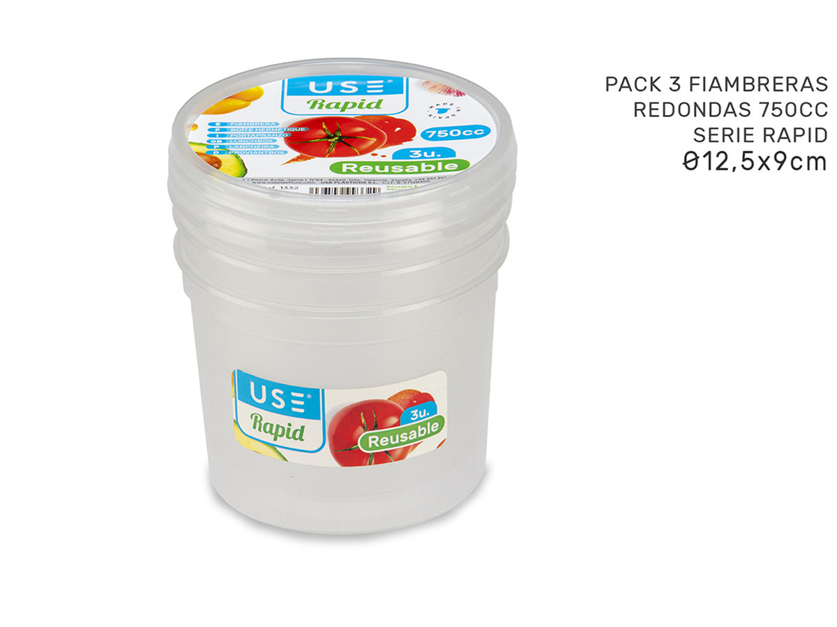 Pack 3 portapranzo rotondi 750cc serie rapid