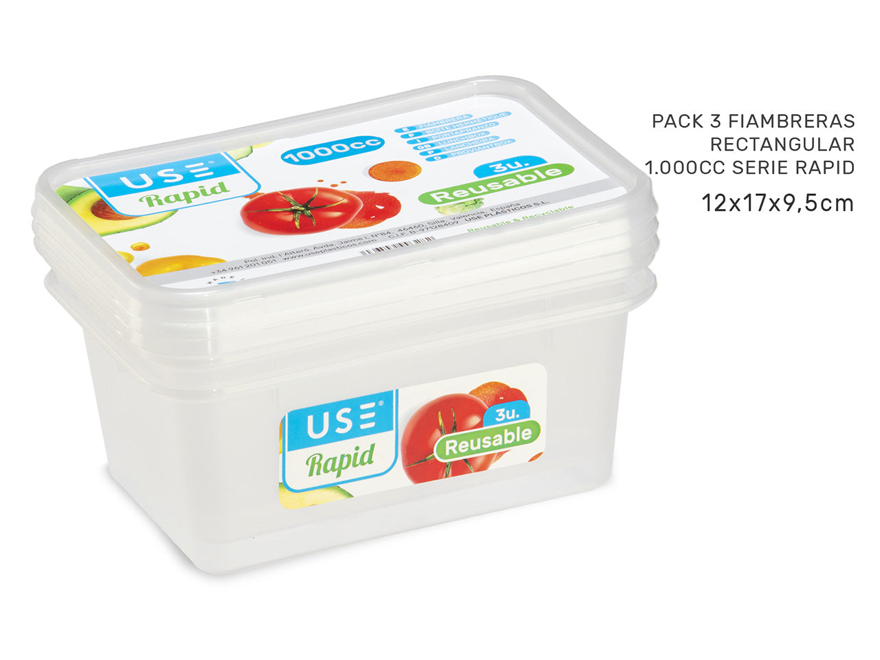 Pack 3 portapranzo rettangolari 1000cc serie rapid