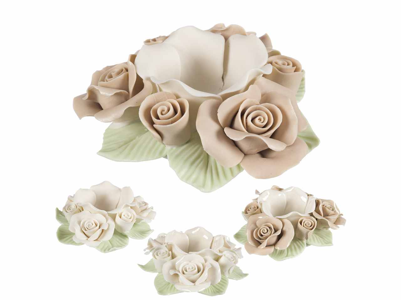 Portacandela con rose 4 ass. d.11xh.4cm