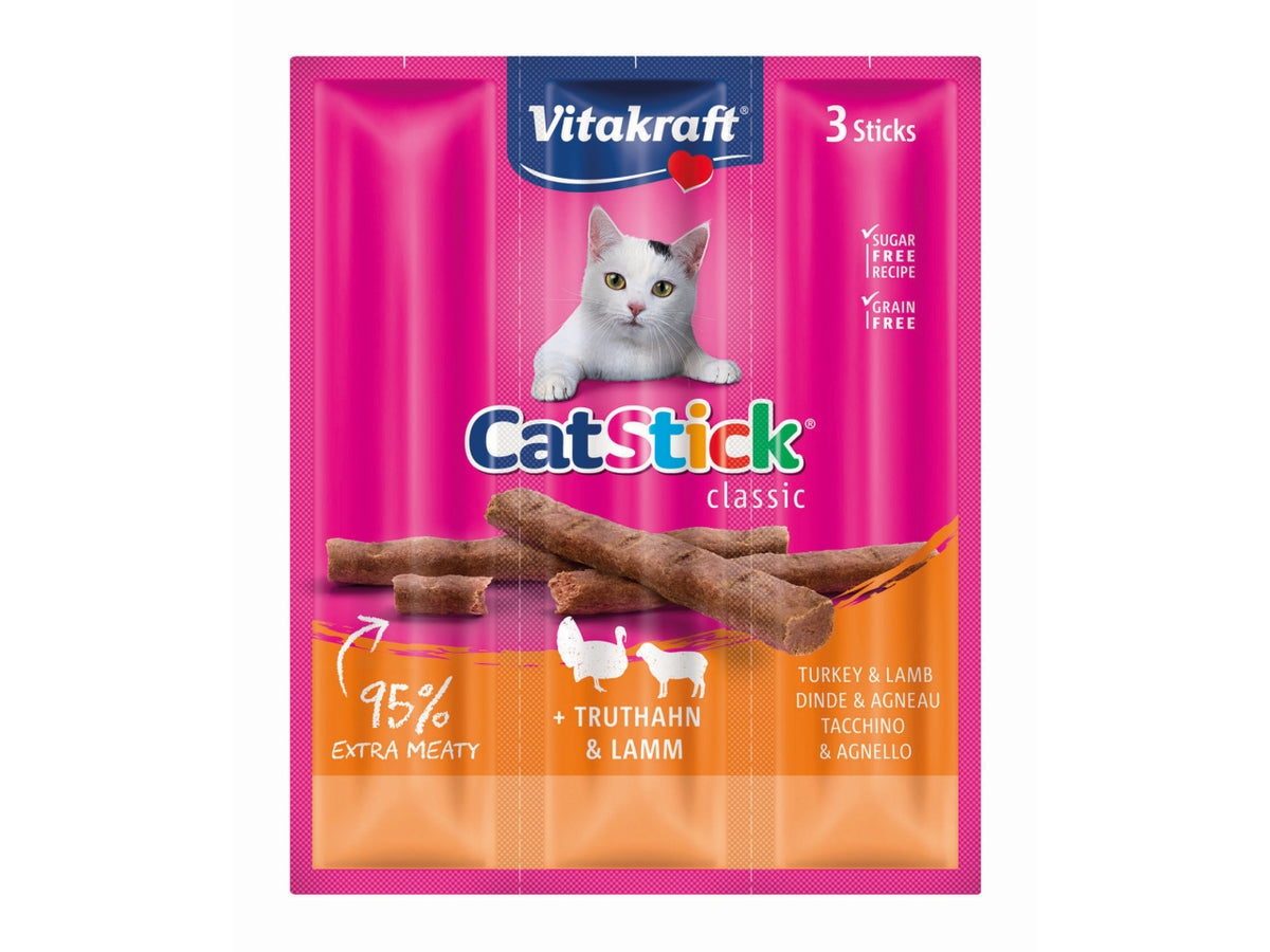 Cat-stick mini tacchino e agnello confezione da 3 stick 18gr snacks per gatti