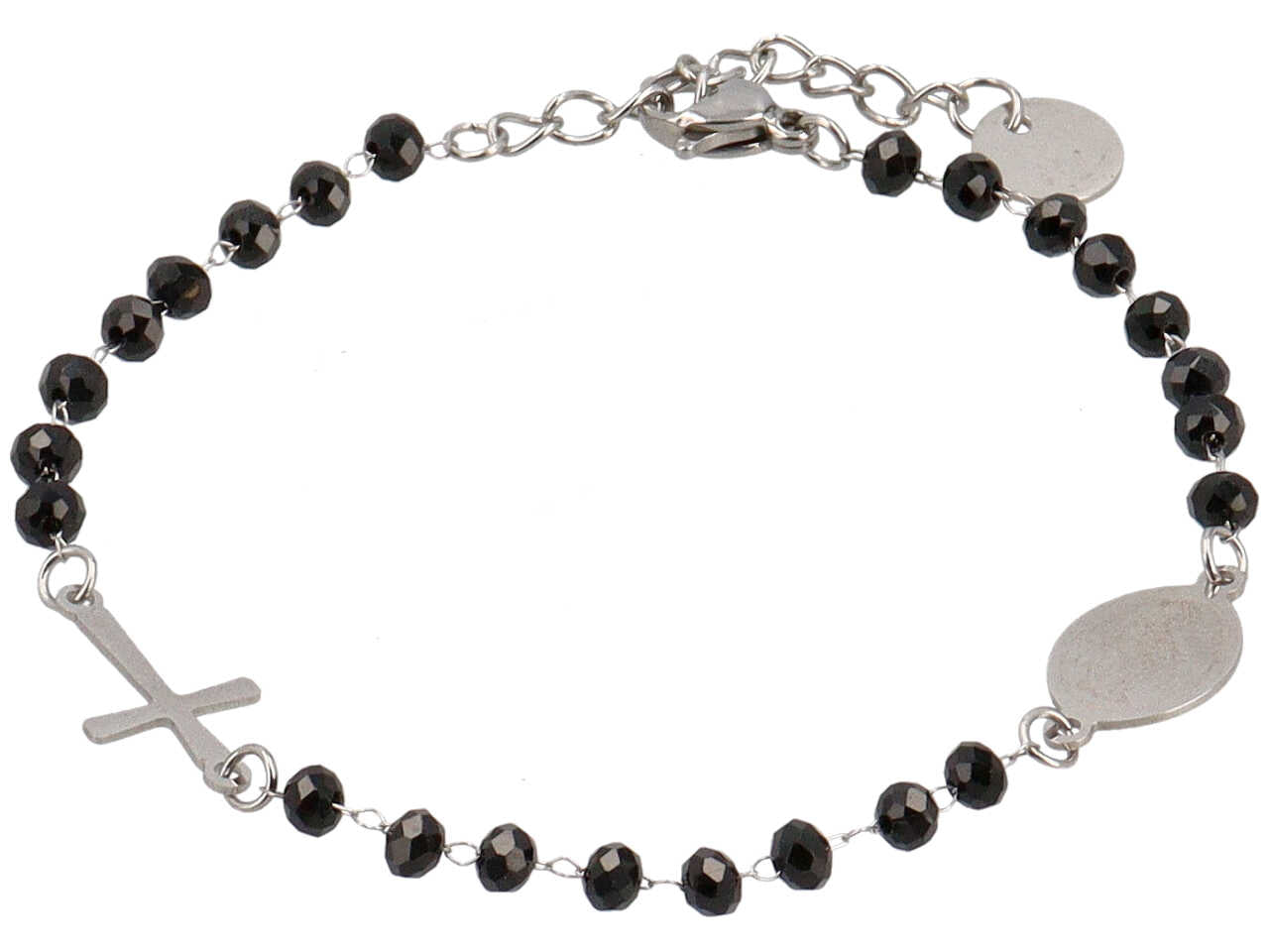 Bracciale rosario in acciaio chiuso con sfere nere