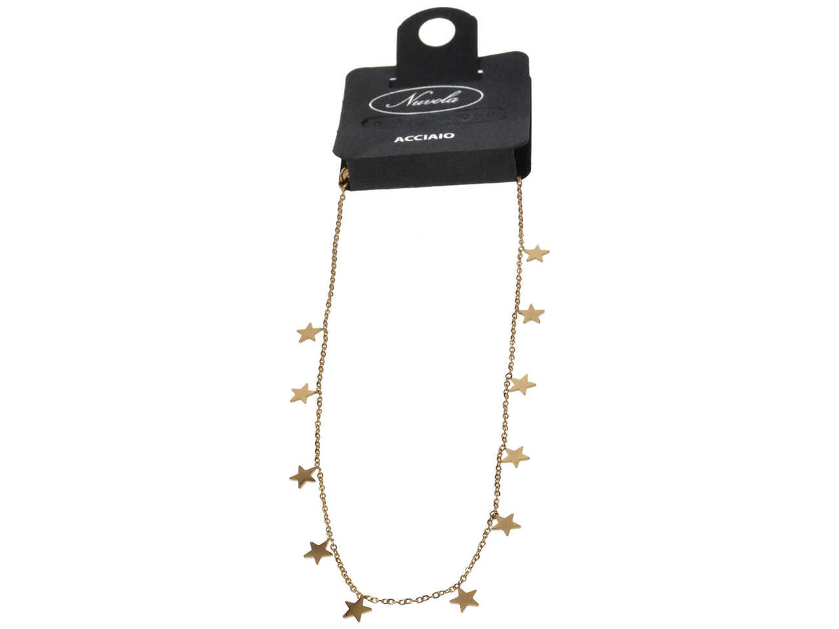 Collana acciaio c/11 stelle oro
